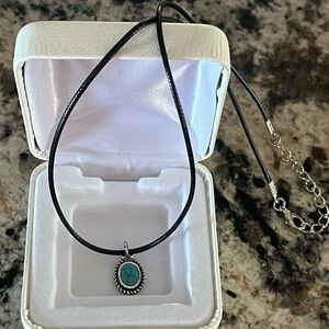 Elegant Turquoise Pendant Necklace on black leather adjustable cord. New.